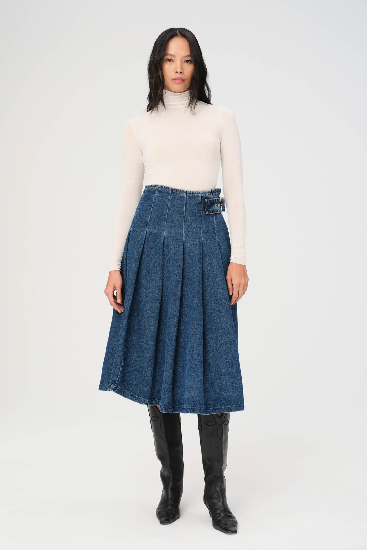 LAS - DENIM PLEATED SKIRT | LOST HIGHWAY