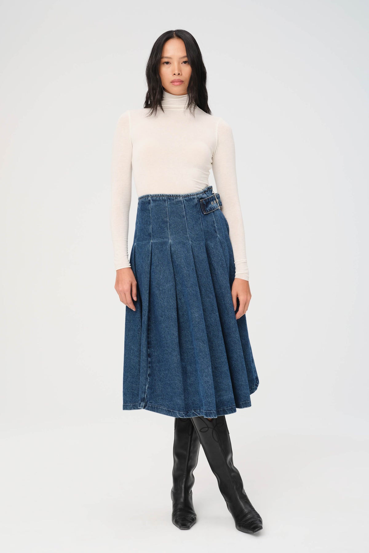 LAS - DENIM PLEATED SKIRT | LOST HIGHWAY