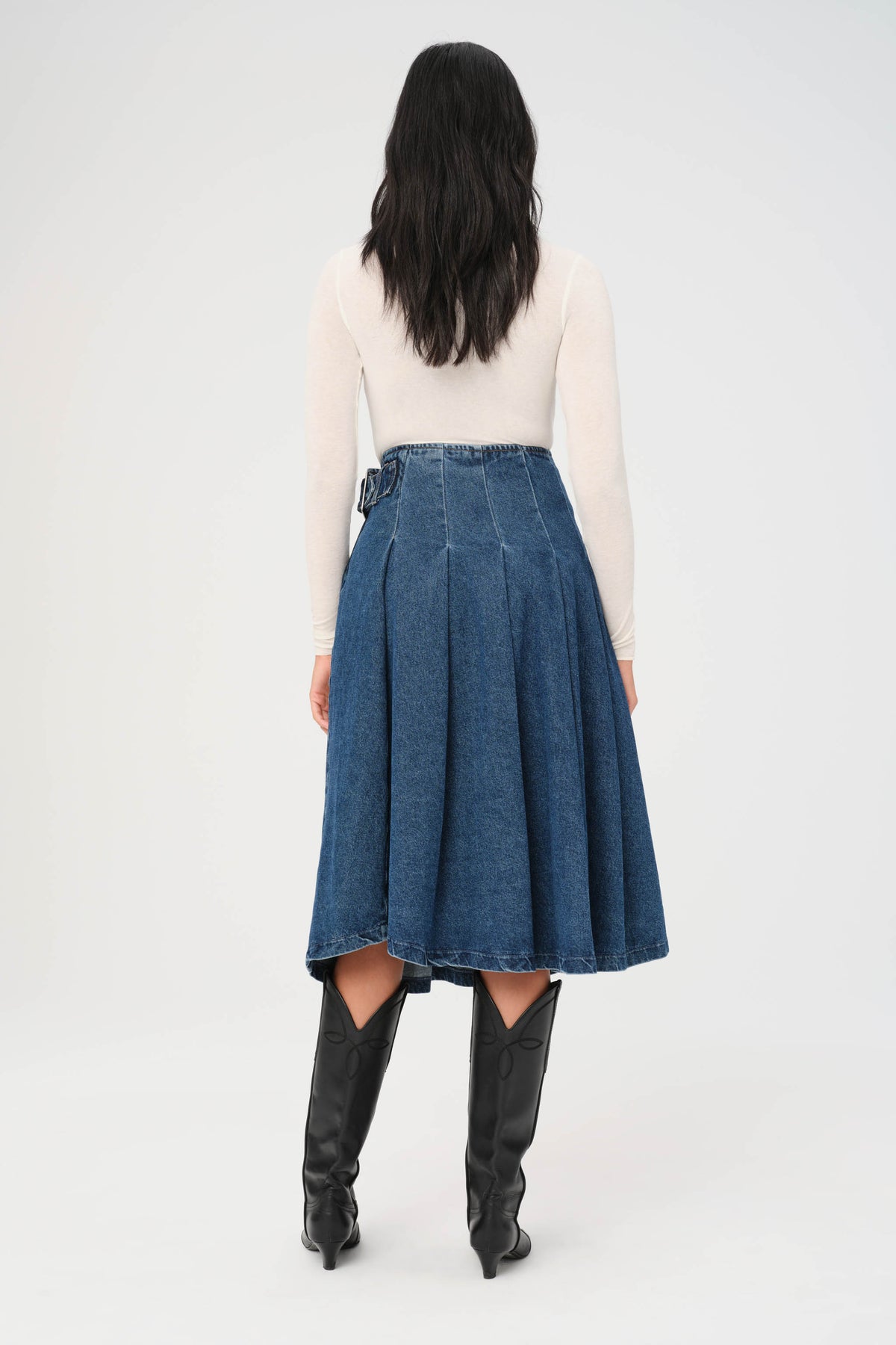 LAS - DENIM PLEATED SKIRT | LOST HIGHWAY