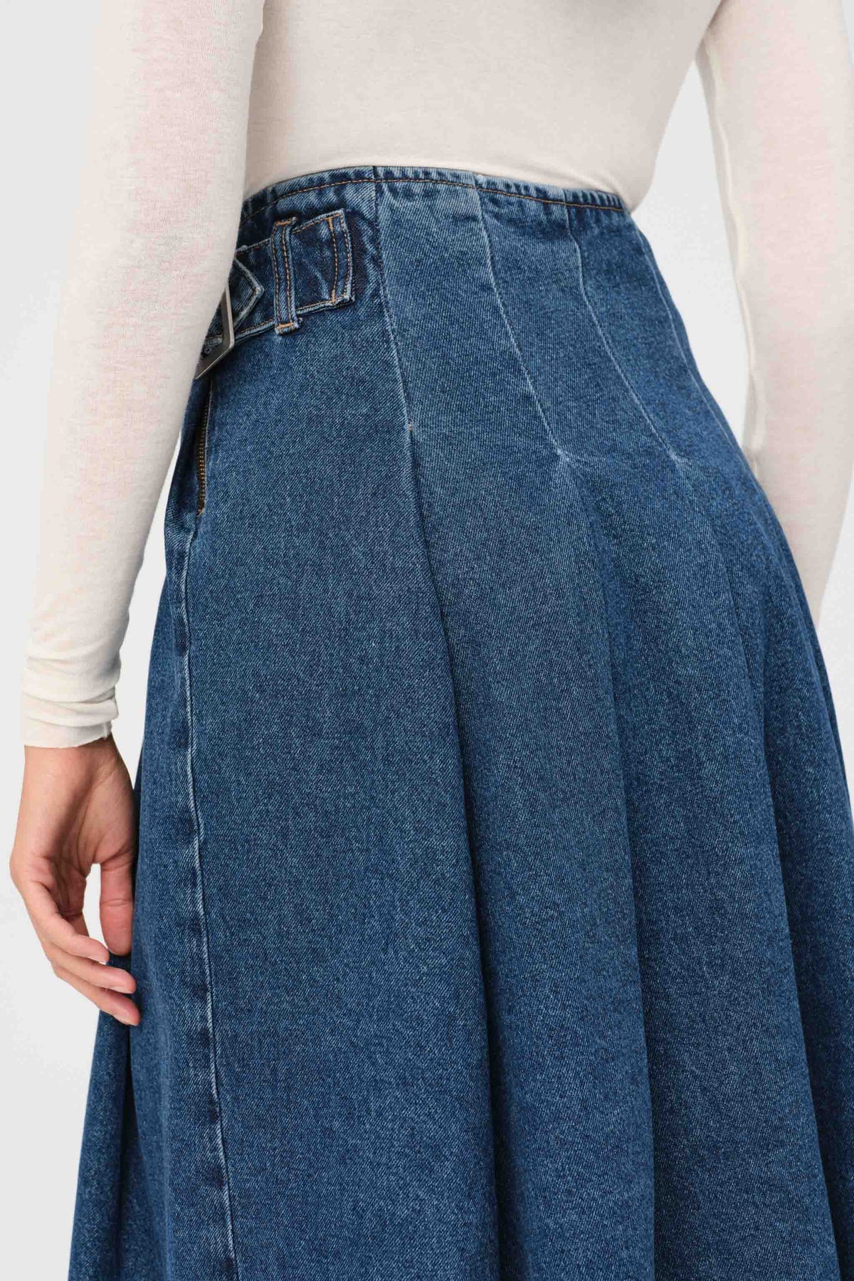 LAS - DENIM PLEATED SKIRT | LOST HIGHWAY