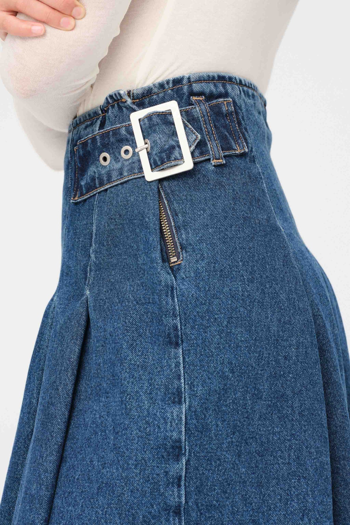 LAS - DENIM PLEATED SKIRT | LOST HIGHWAY