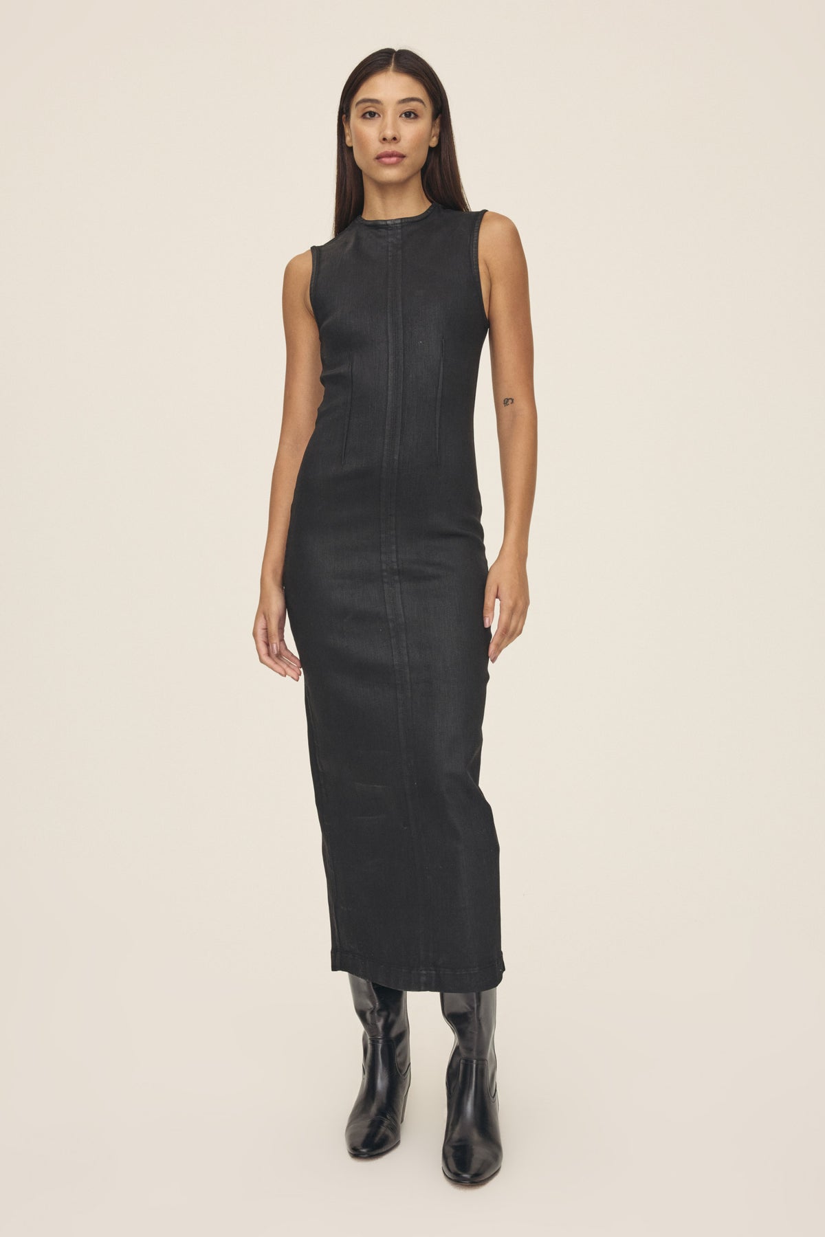 RKV - DENIM MAXI DRESS | NOIR WAX COATED