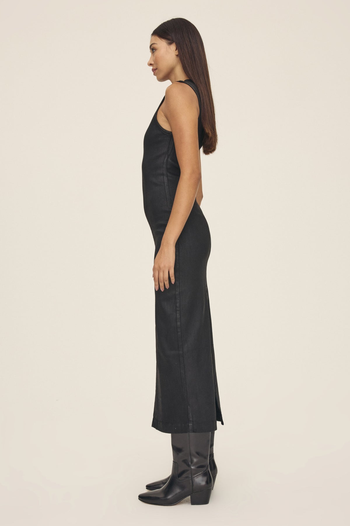 RKV - DENIM MAXI DRESS | NOIR WAX COATED