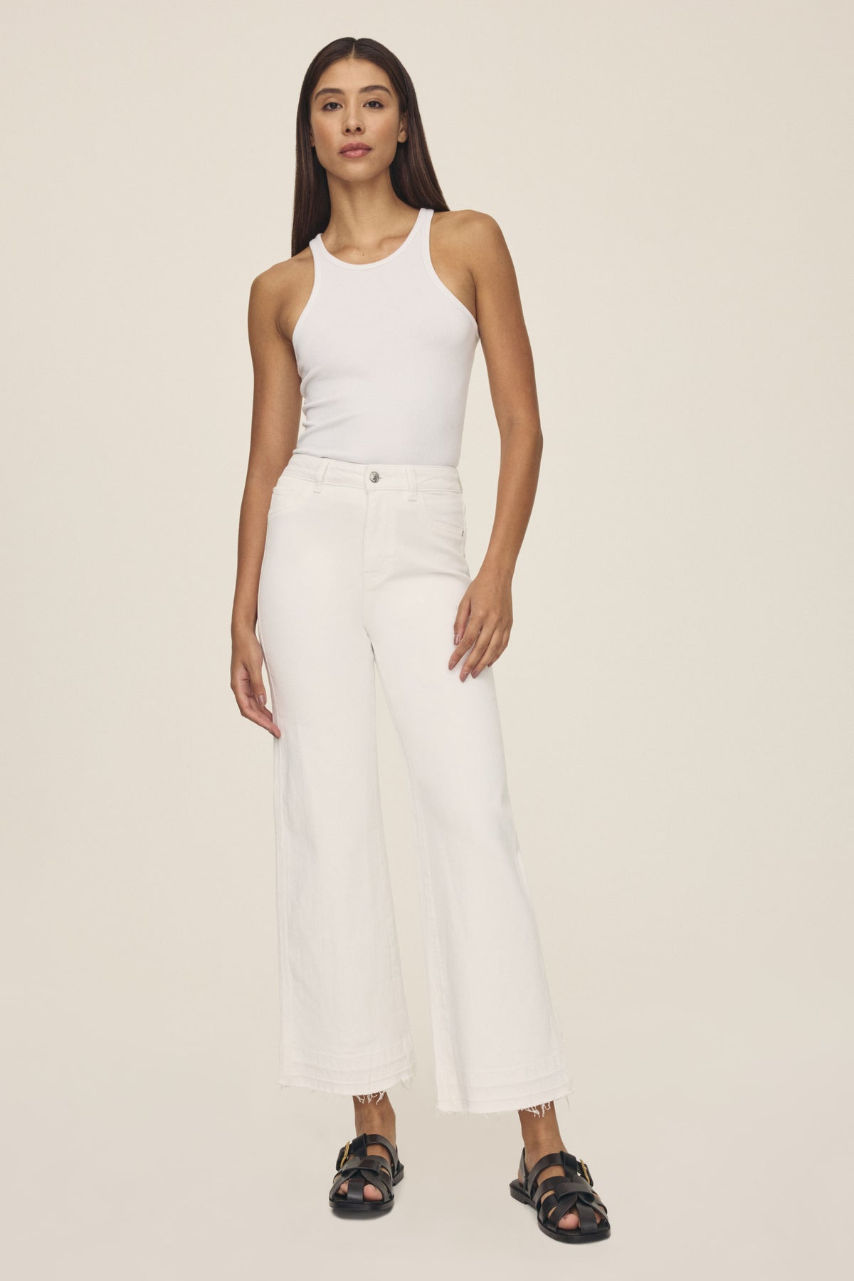 Women's Cropped Wide Leg White Jean