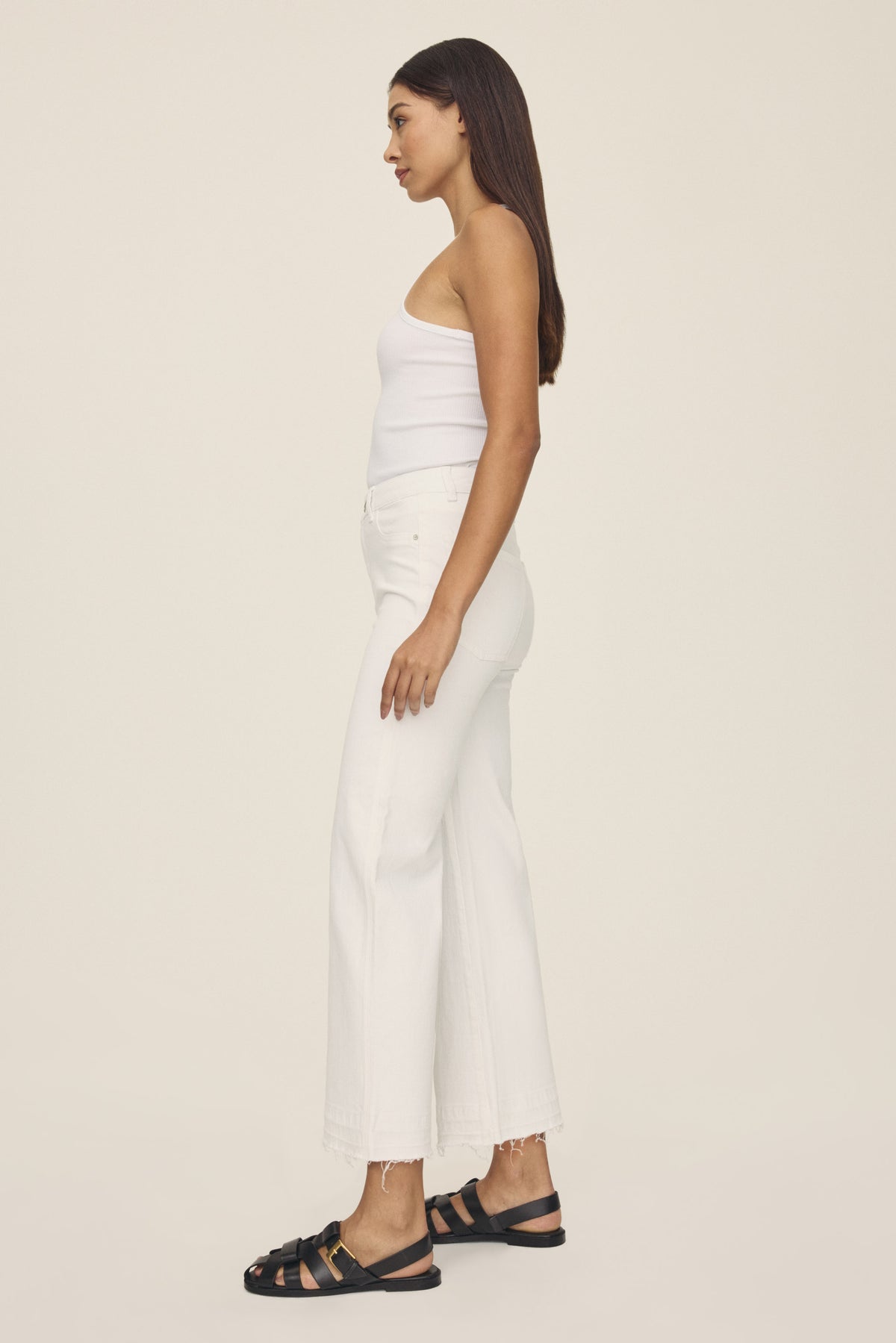 Women's Cropped Wide Leg White Jean