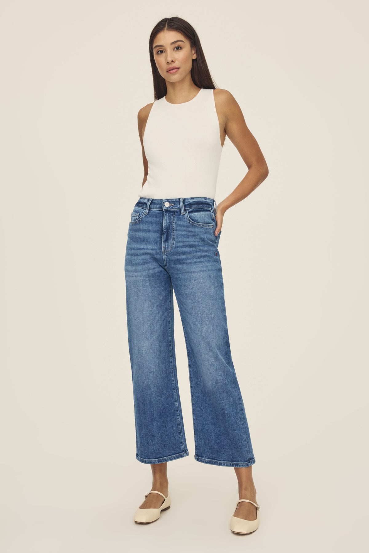 Women's Cropped Wide Leg Blue Jean