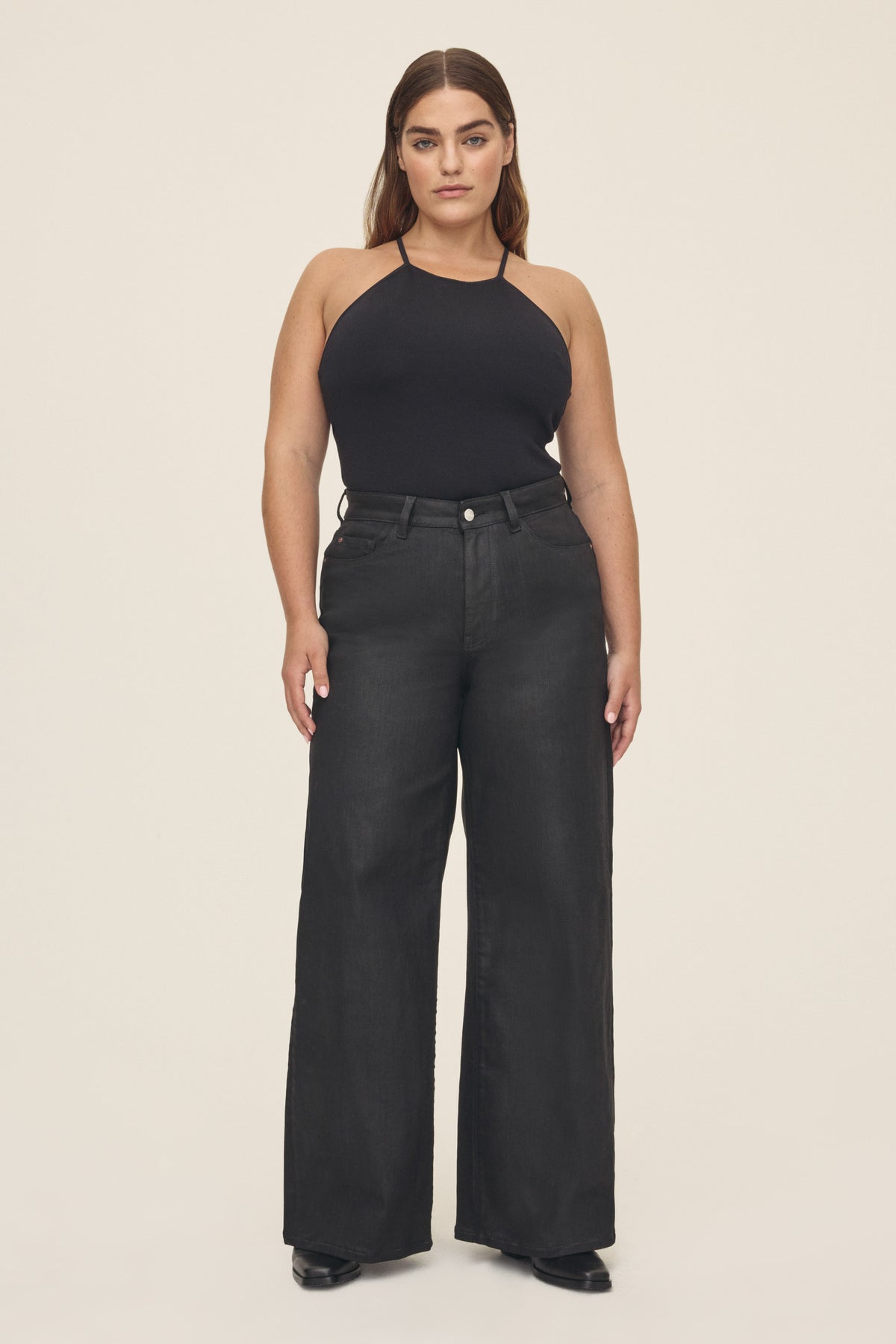 NCE STRETCH PLUS - WIDE LEG JEANS | NOIR WAX COATED