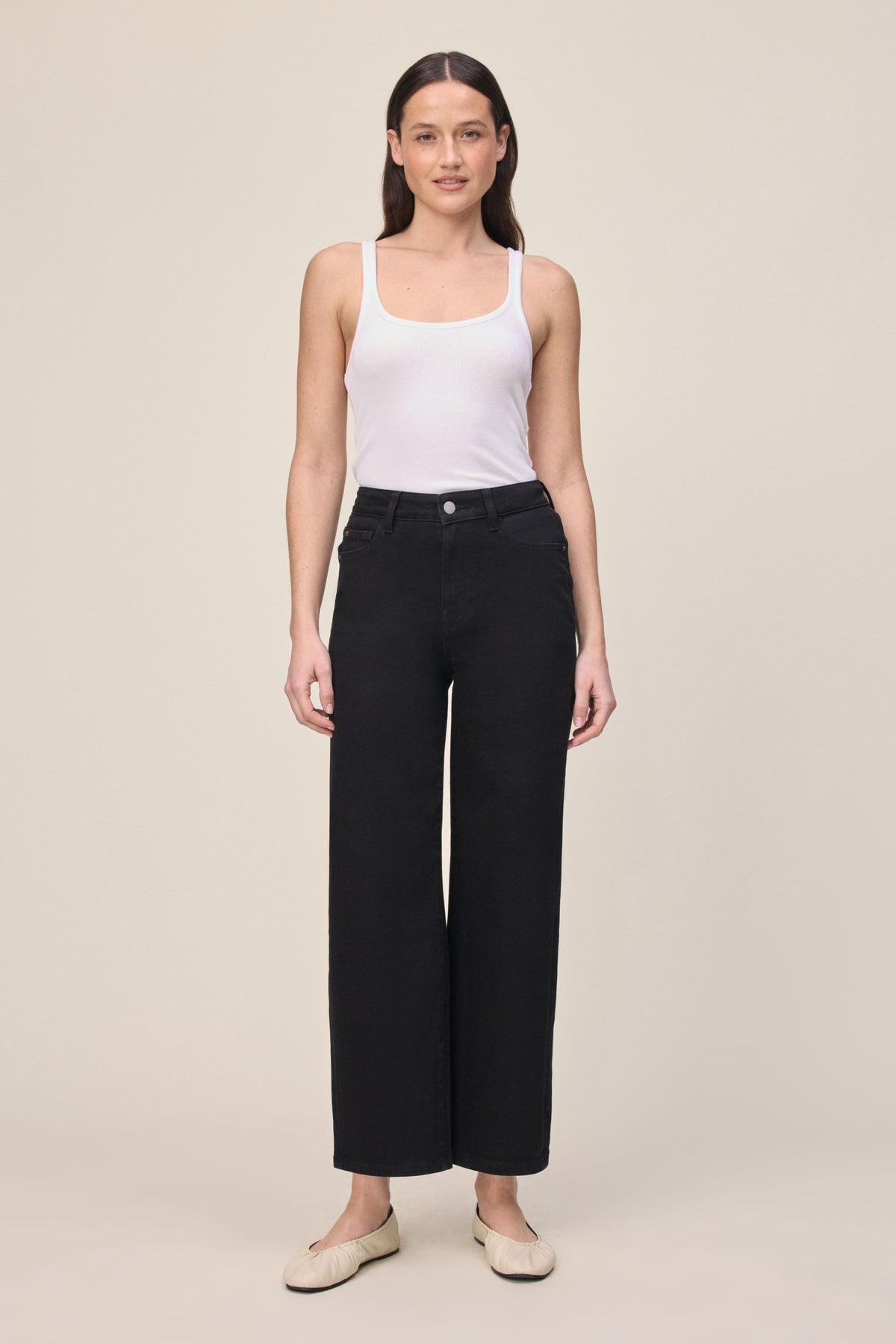 Women's Cropped Wide Leg Black Jean