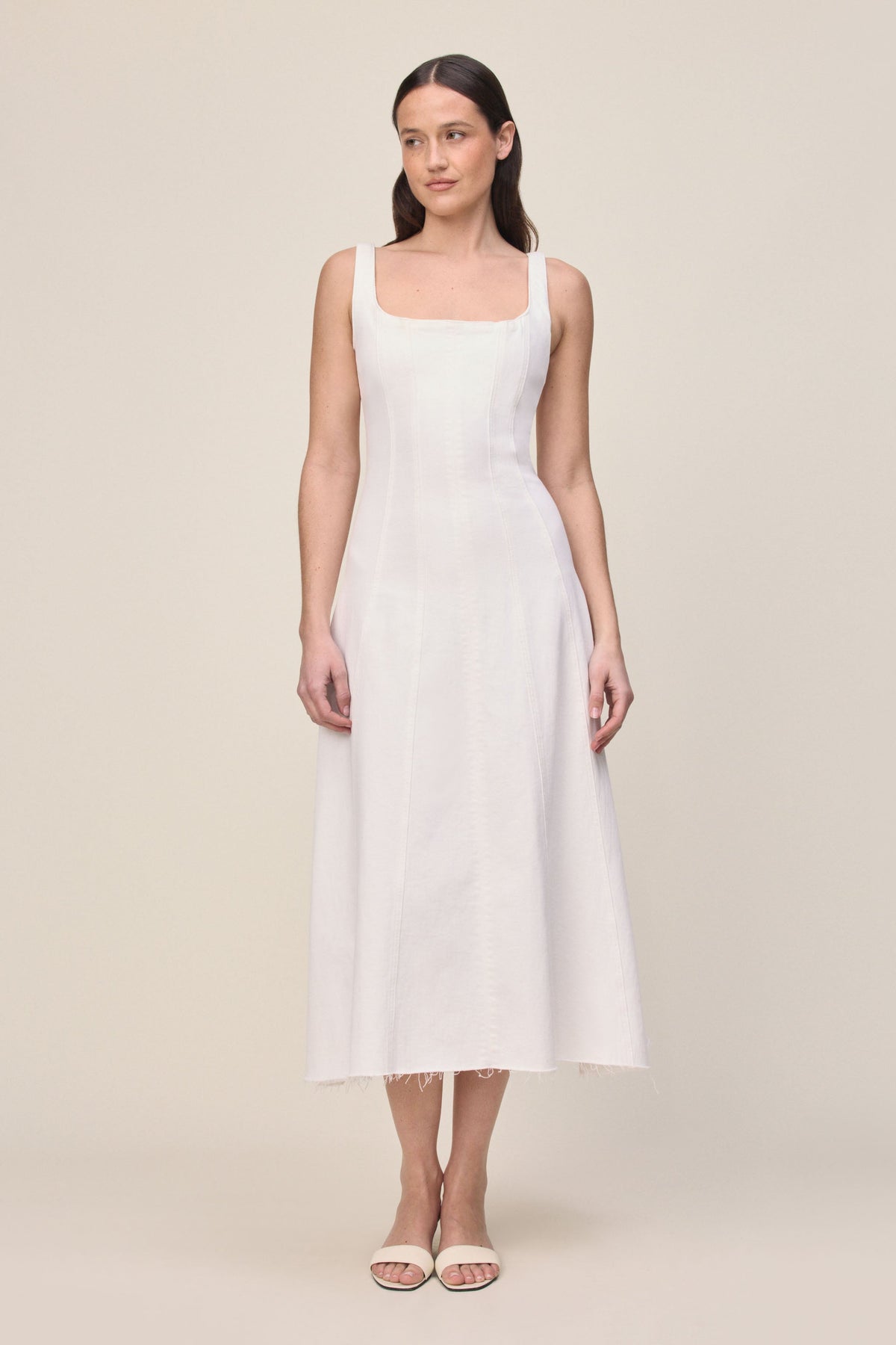 maxi white denim dress white christmas dresses Indigo Maxi Dress - White Denim
