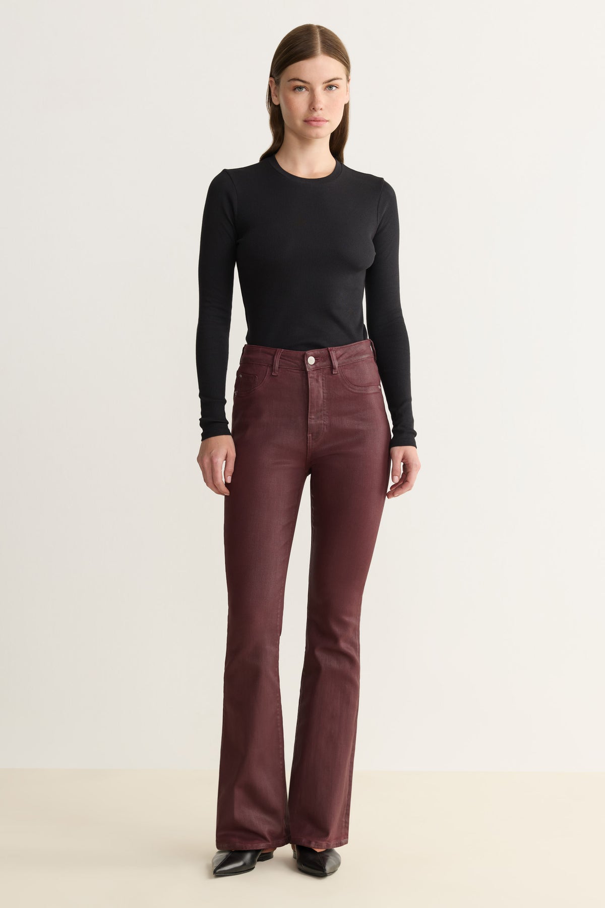 NAO STRETCH - HIGH RISE BOOTCUT JEANS | COATED OXBLOOD
