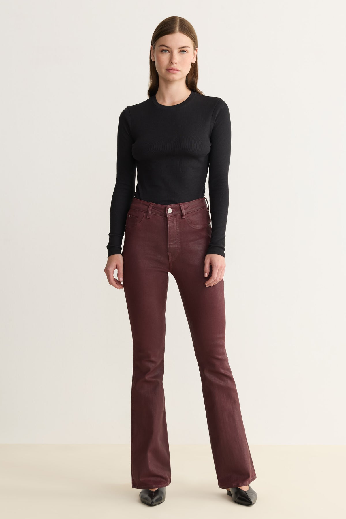 NAO STRETCH - HIGH RISE BOOTCUT JEANS | COATED OXBLOOD