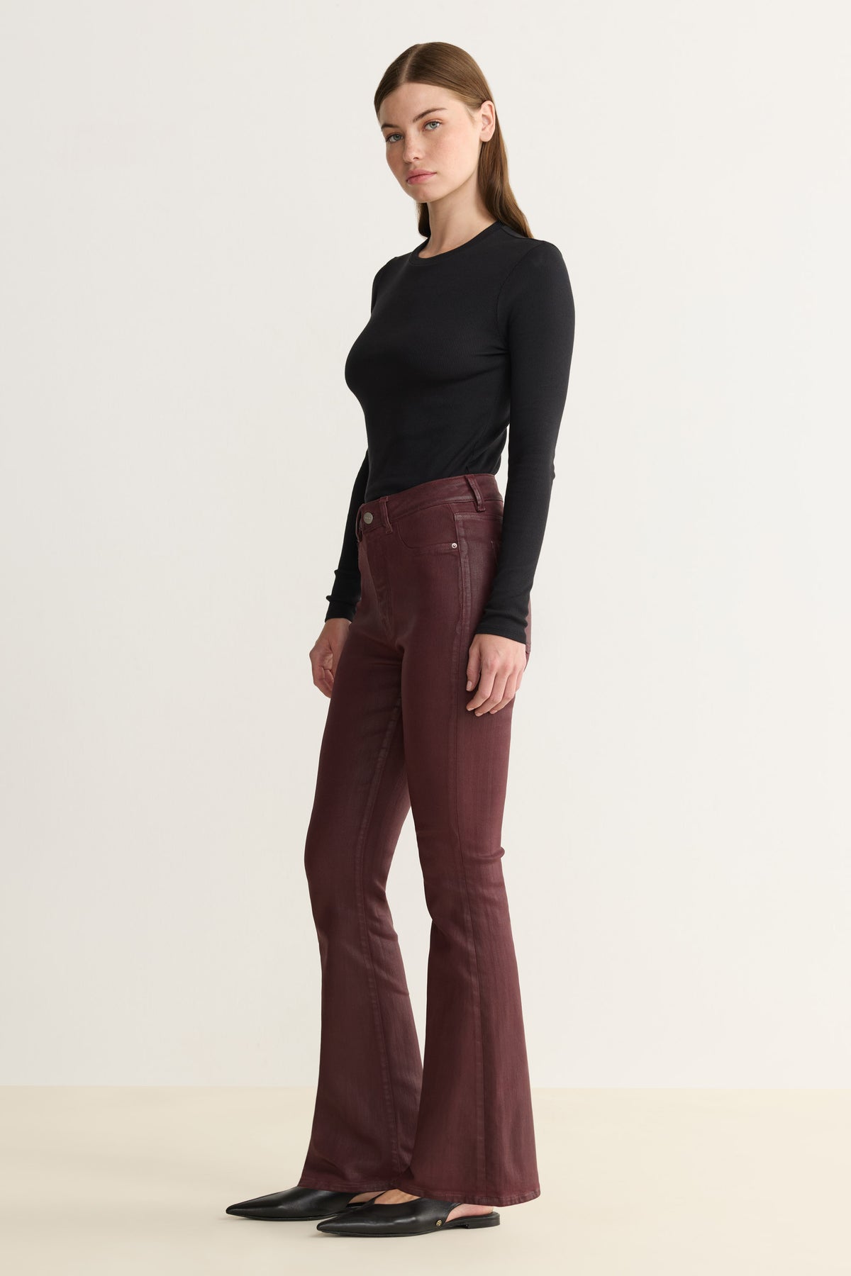 NAO STRETCH - HIGH RISE BOOTCUT JEANS | COATED OXBLOOD