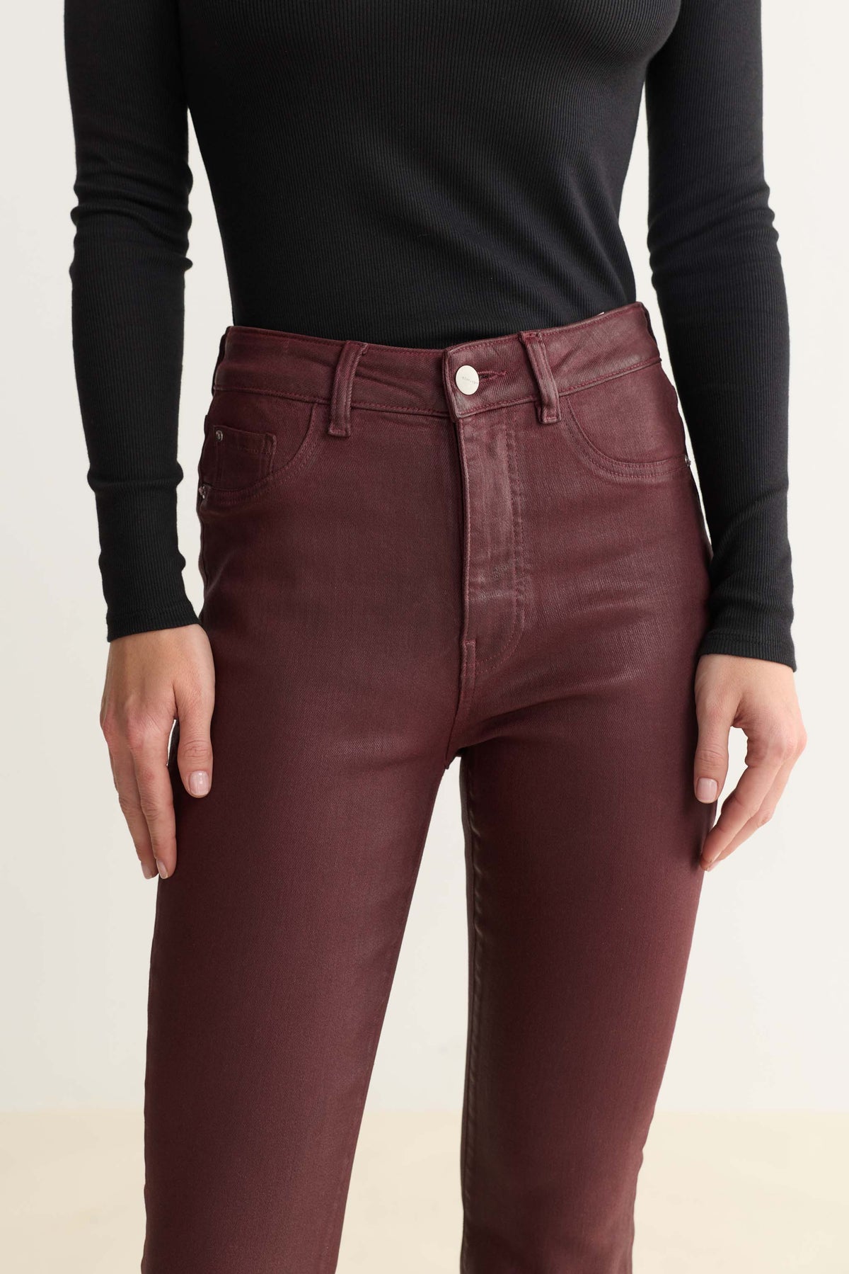 NAO STRETCH - HIGH RISE BOOTCUT JEANS | COATED OXBLOOD