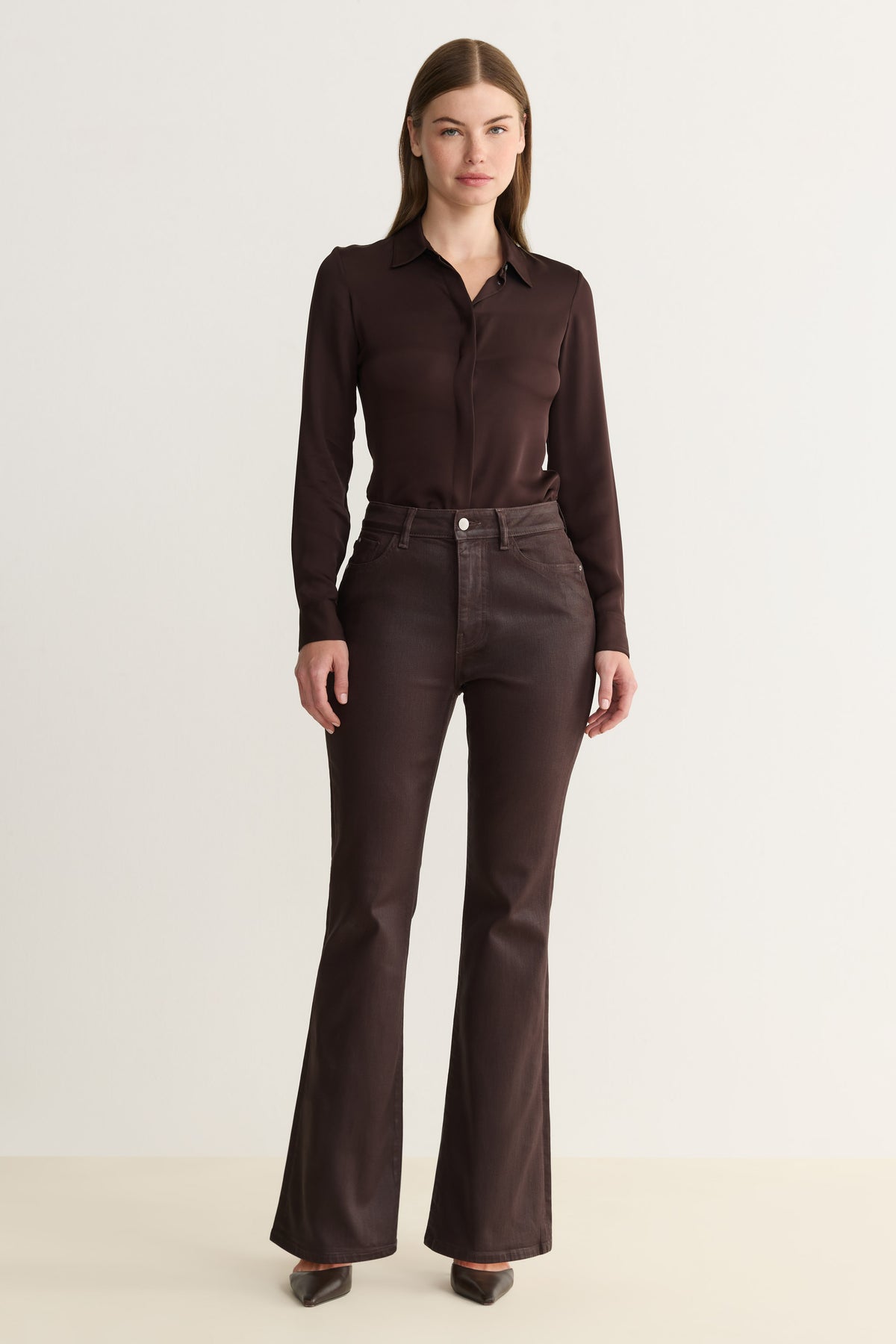 NAO STRETCH - HIGH RISE BOOTCUT JEANS | COATED AMERICANO
