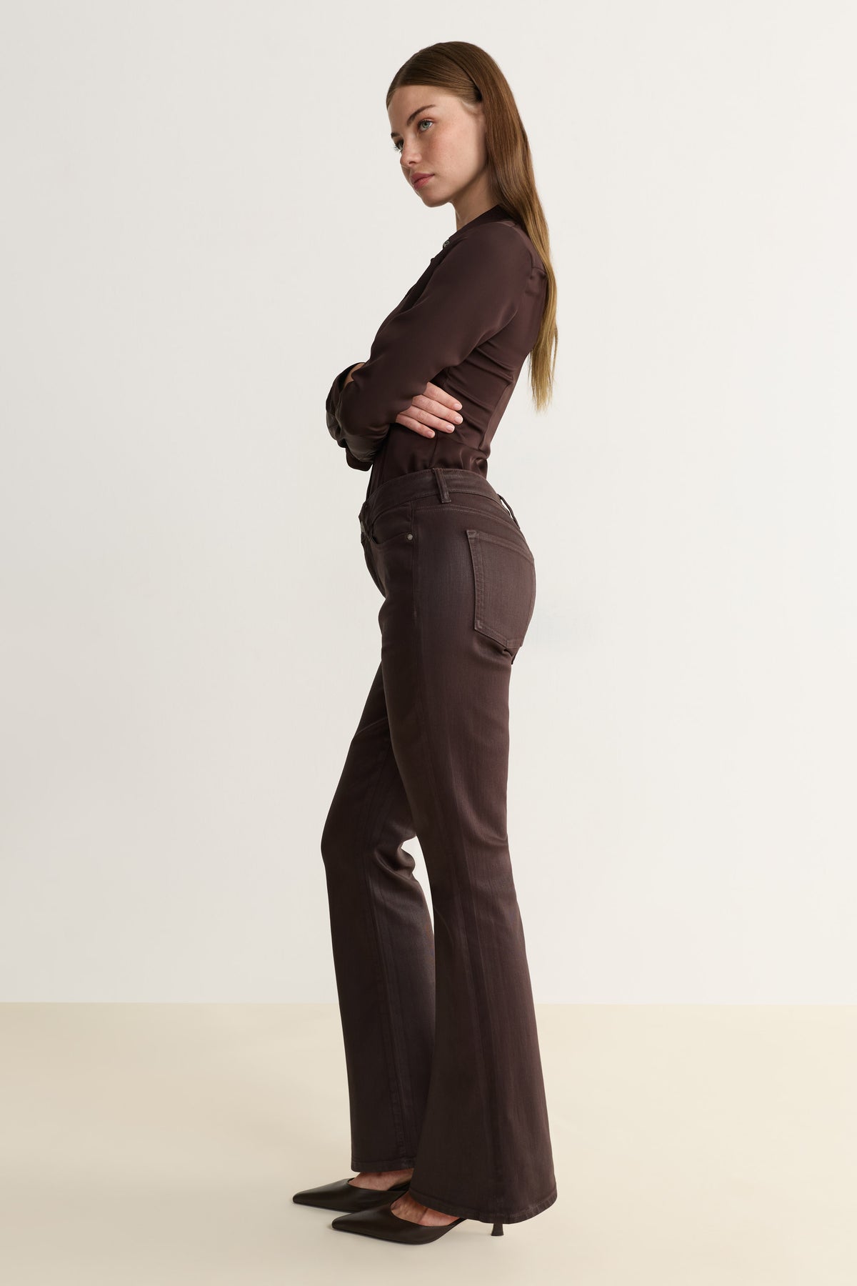 NAO STRETCH - HIGH RISE BOOTCUT JEANS | COATED AMERICANO