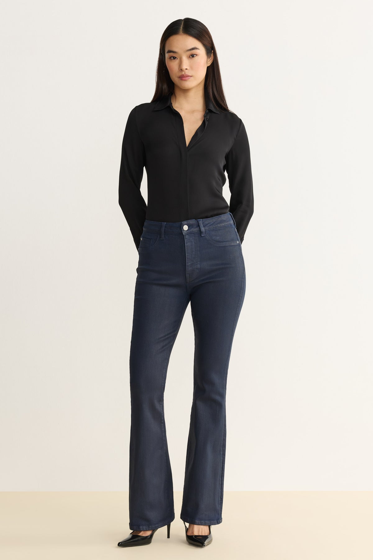 NAO STRETCH - HIGH RISE BOOTCUT JEANS | COATED SHALLOWS