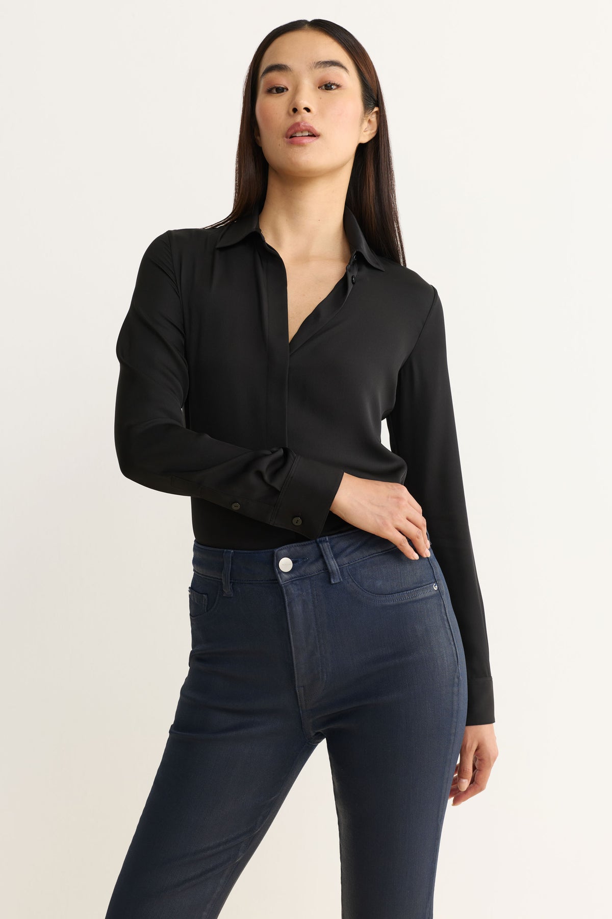 NAO STRETCH - HIGH RISE BOOTCUT JEANS | COATED SHALLOWS