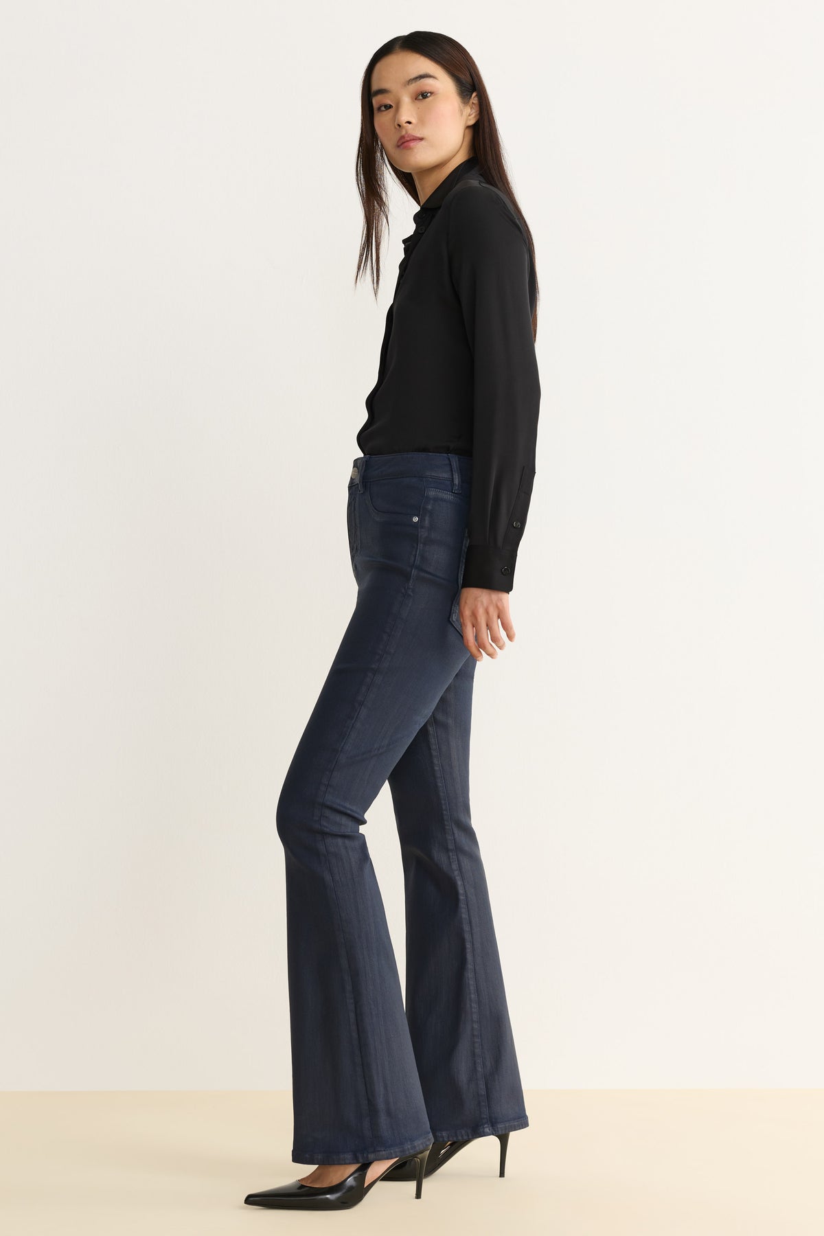 NAO STRETCH - HIGH RISE BOOTCUT JEANS | COATED SHALLOWS