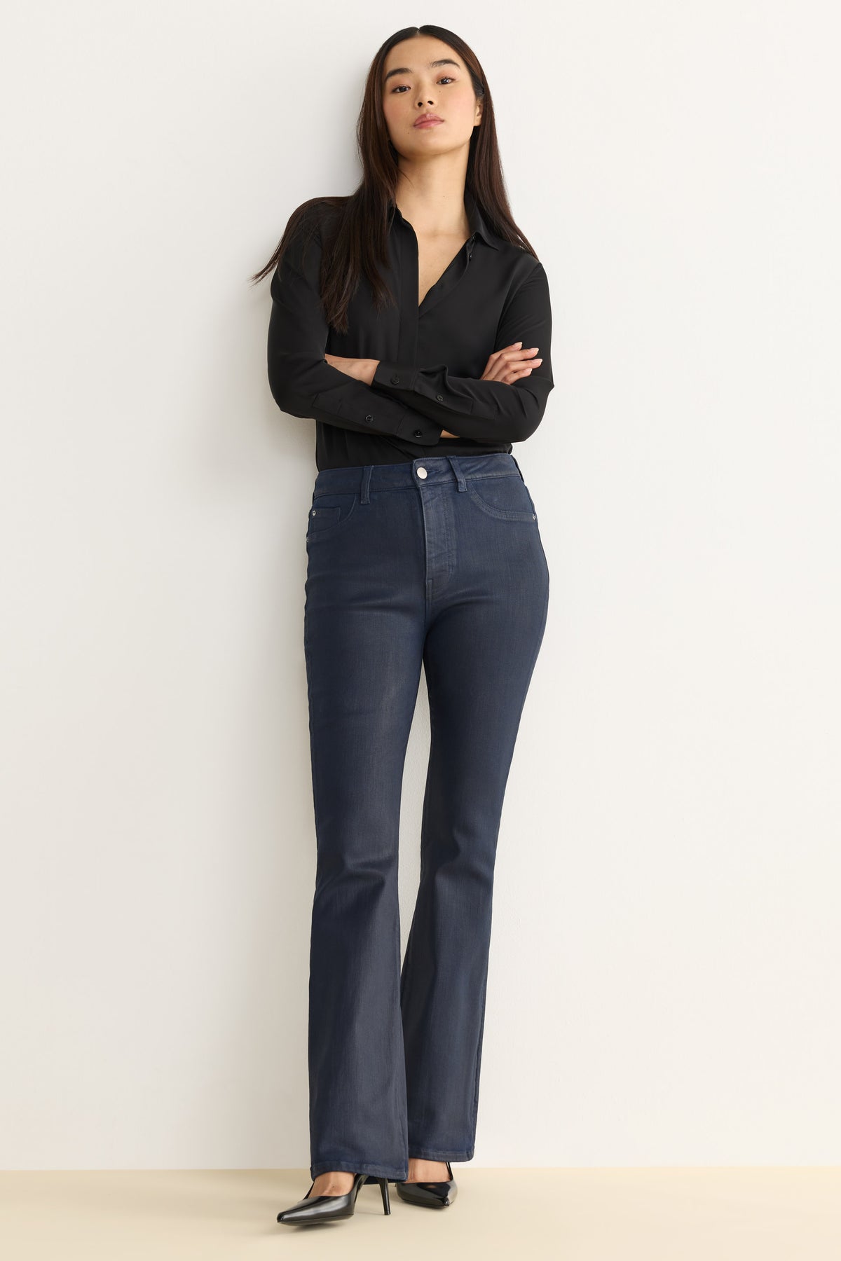 NAO STRETCH - HIGH RISE BOOTCUT JEANS | COATED SHALLOWS
