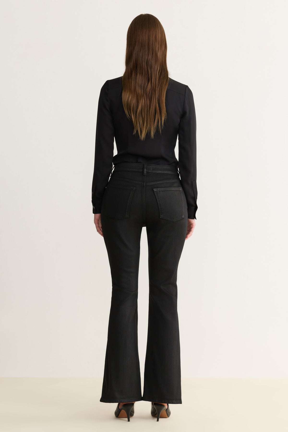 NAO STRETCH - HIGH RISE BOOTCUT JEANS | NOIR WAX COATED