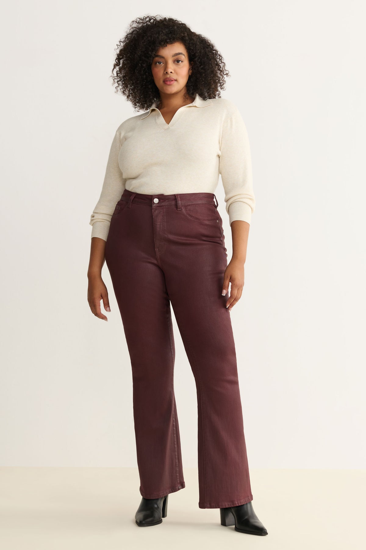 NAO STRETCH PLUS - HIGH RISE BOOTCUT JEANS | COATED OXBLOOD
