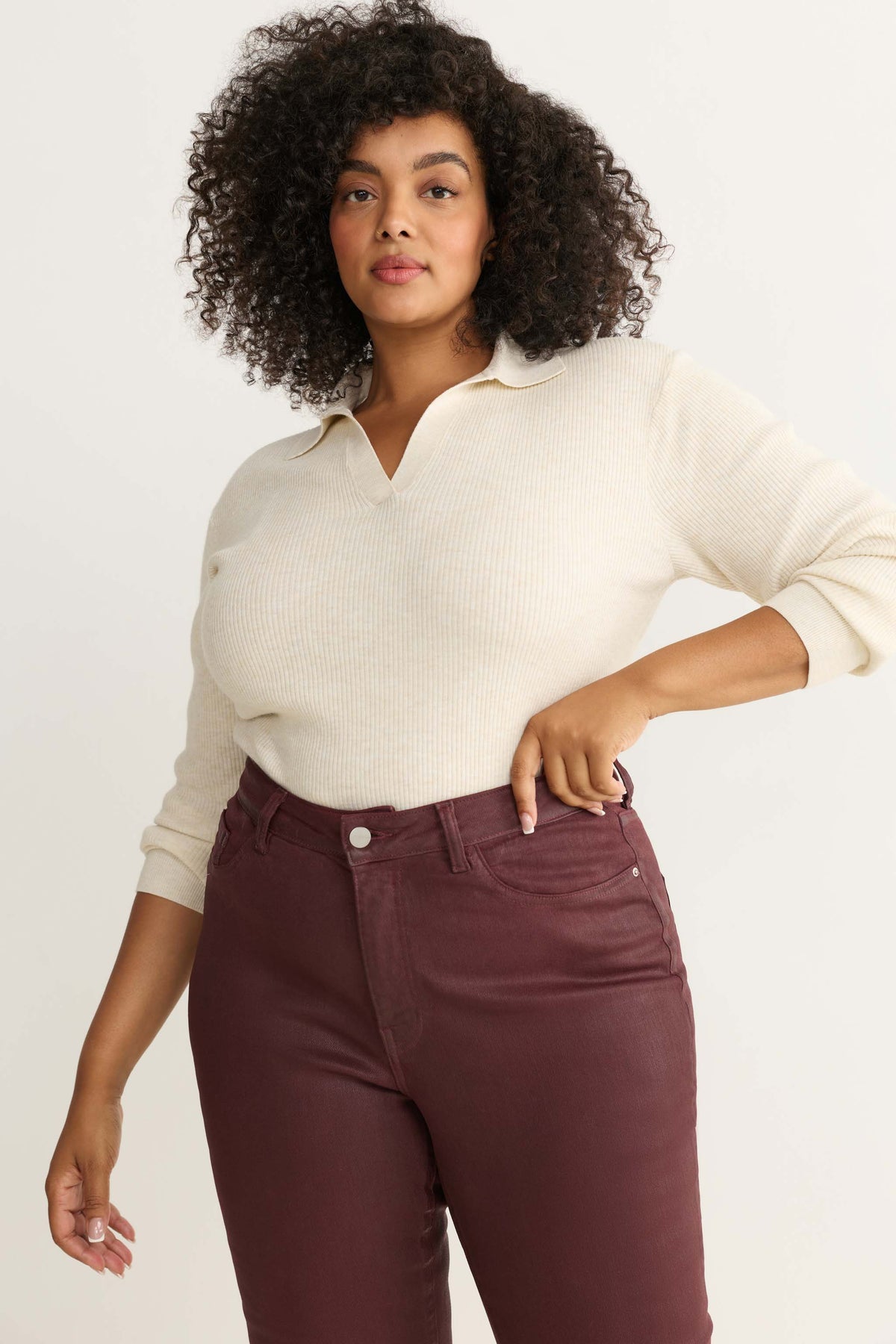 NAO STRETCH PLUS - HIGH RISE BOOTCUT JEANS | COATED OXBLOOD