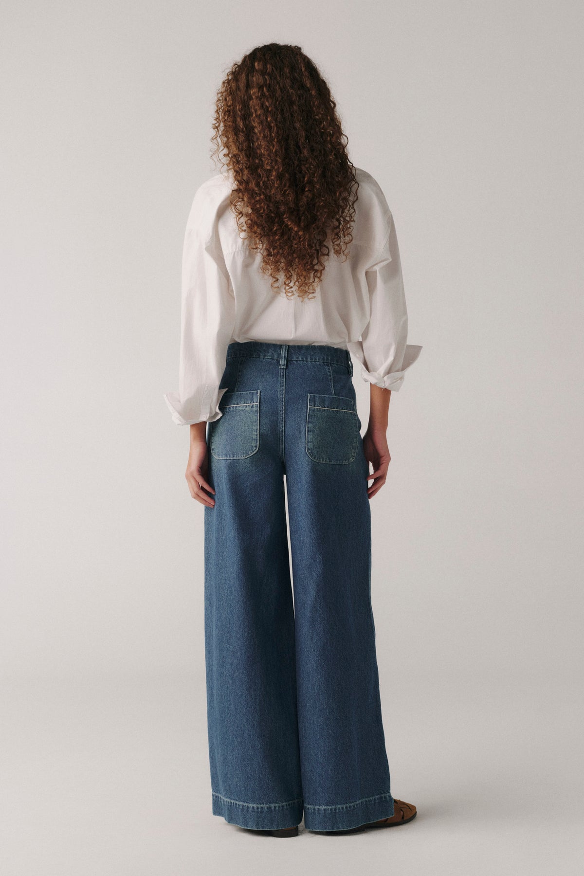 The Venetian Wide Leg Trouser - Blue Mid-Rise Trouser 32