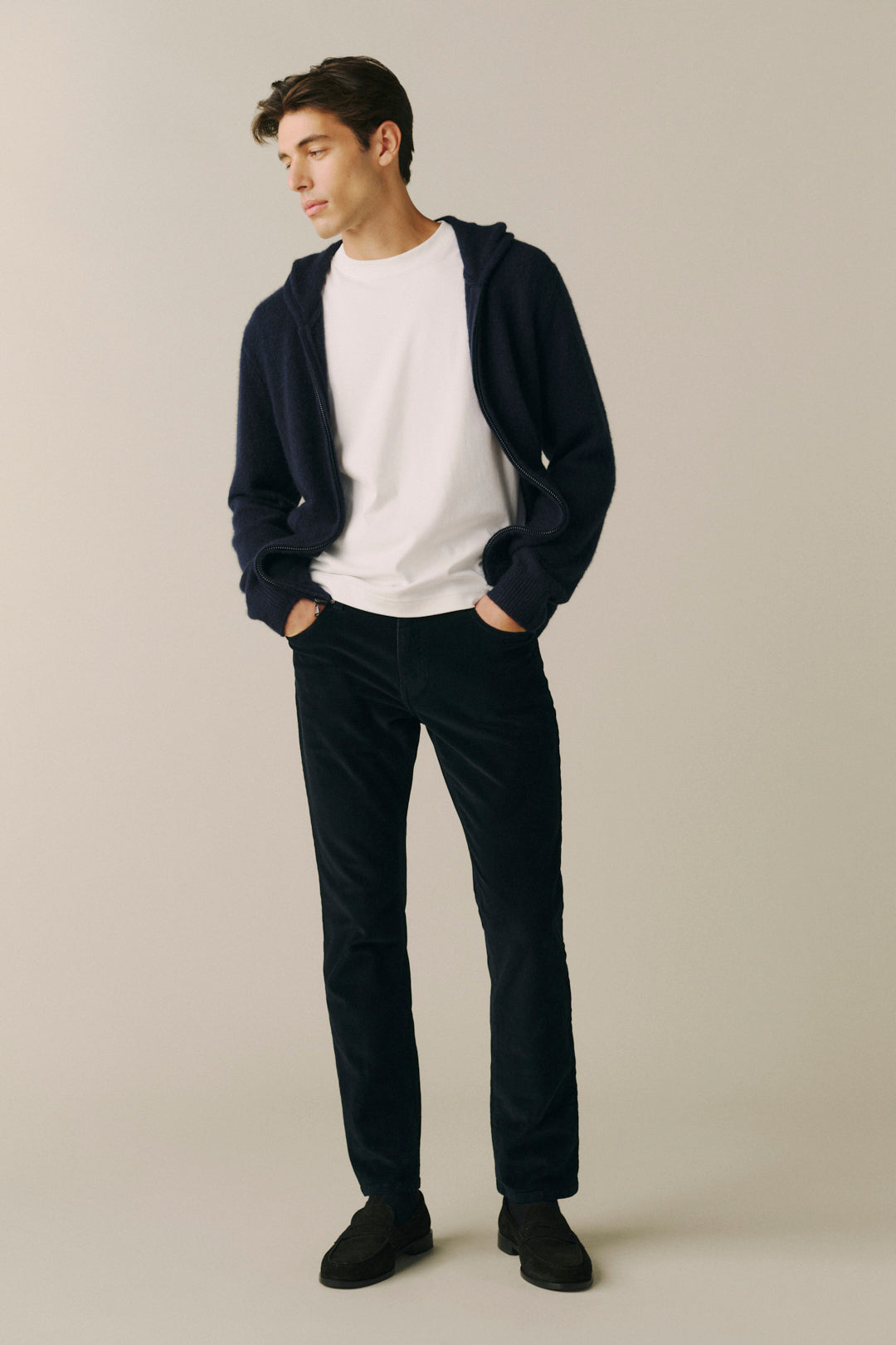 AMS Men's Slim corduroy pants in Knight, front view