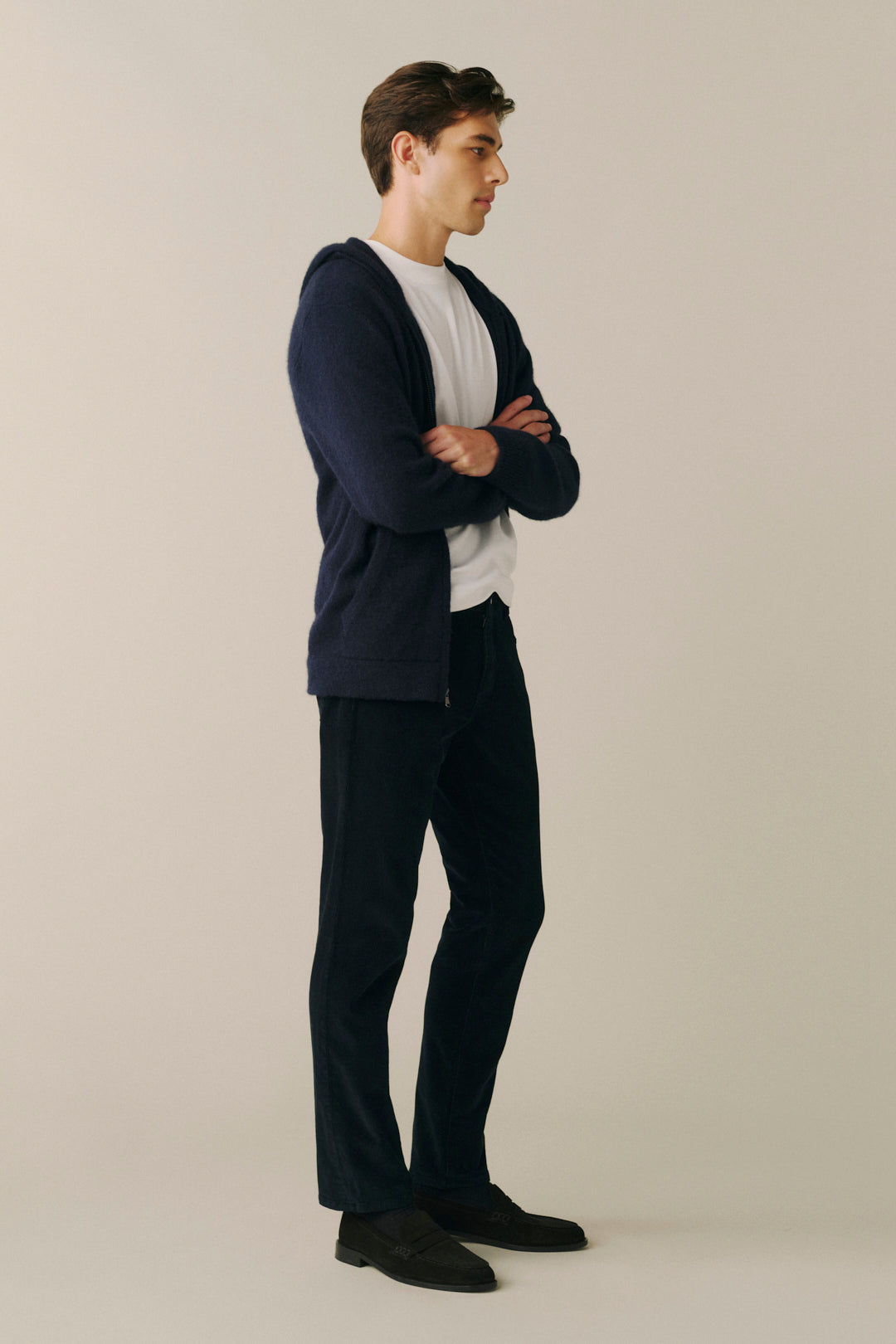 AMS Men's Slim corduroy pants in Knight, side view