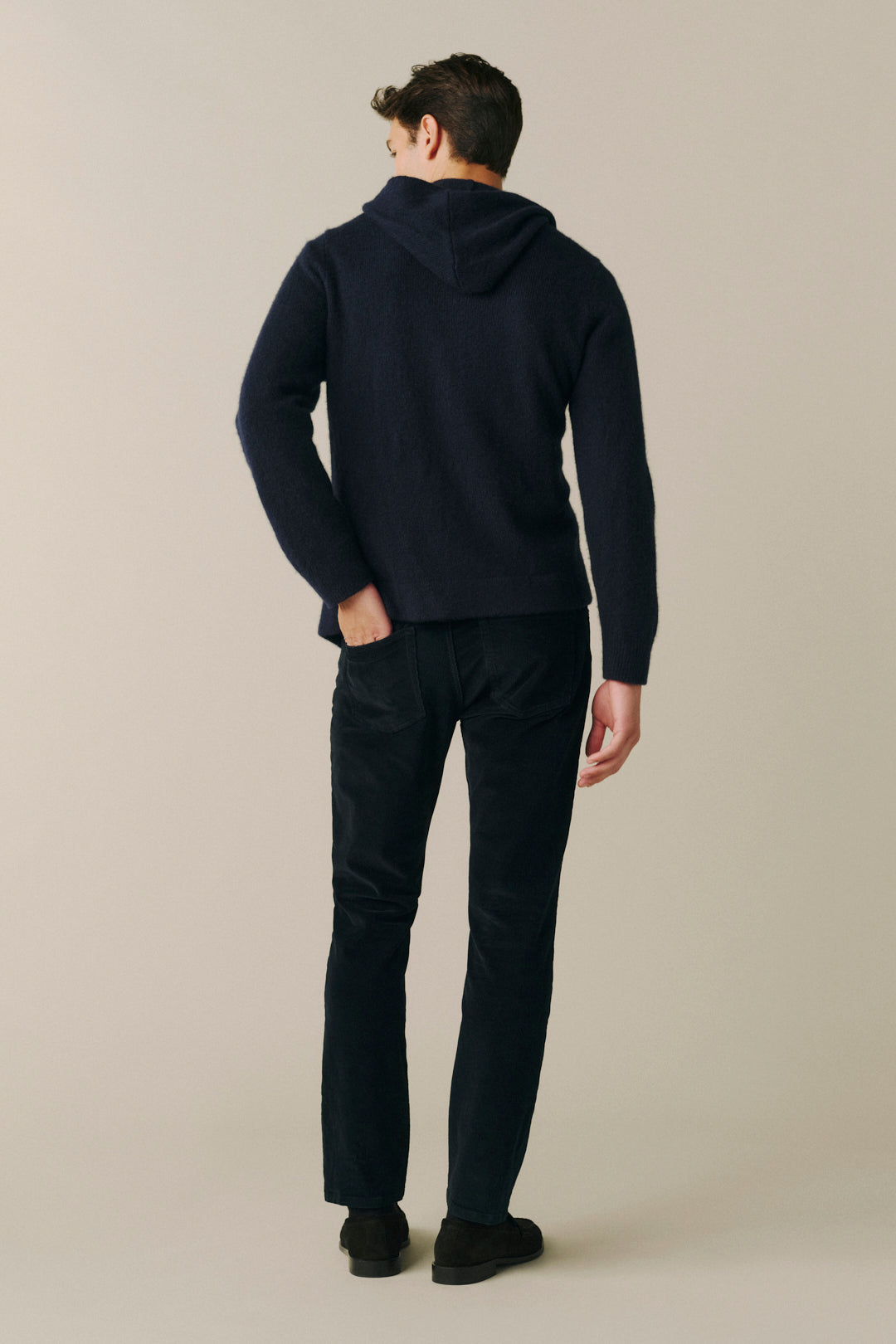 AMS Men's Slim corduroy pants in Knight, back view