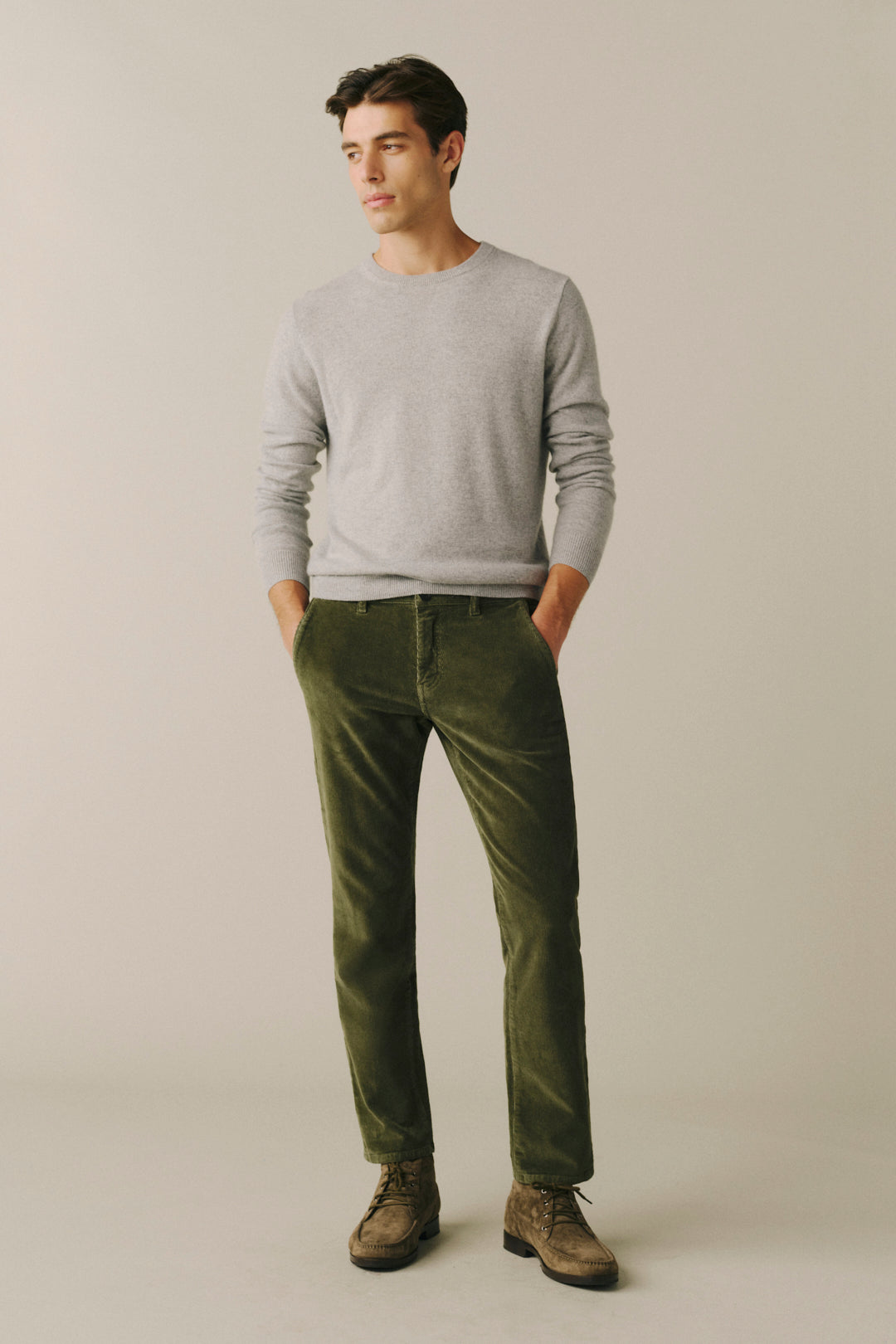 ORD Men's Straight corduroy pants in Olive Grove, front view