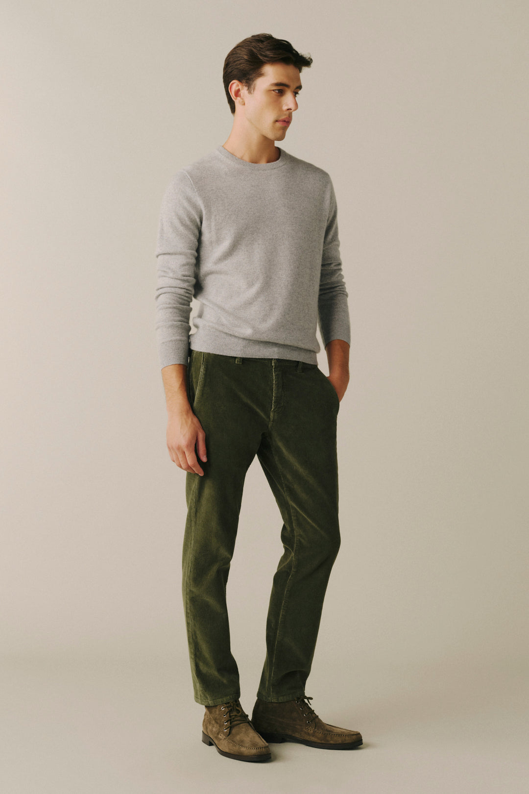ORD Men's Straight corduroy pants in Olive Grove, side view