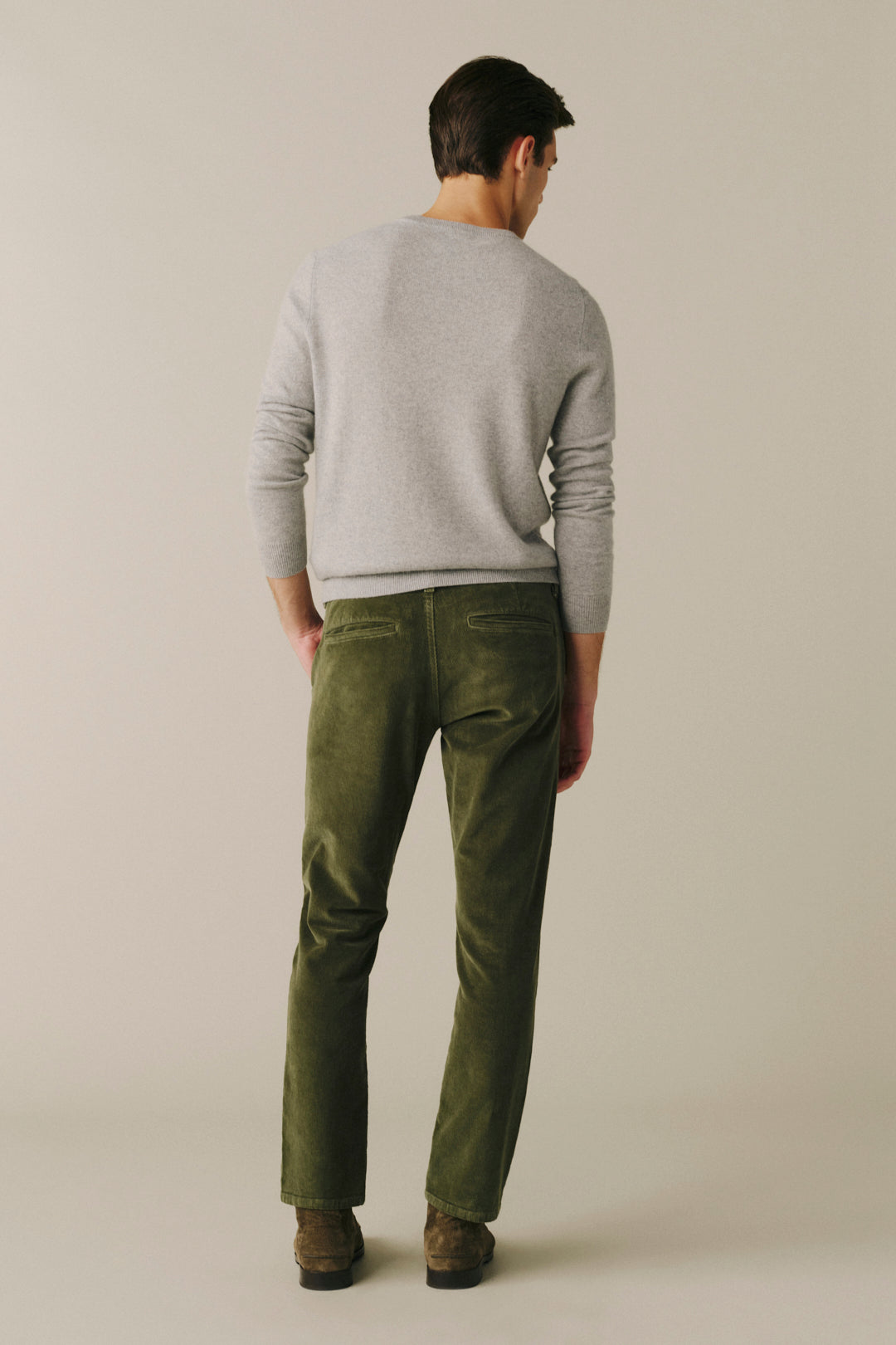 ORD Men's Straight corduroy pants in Olive Grove, back view