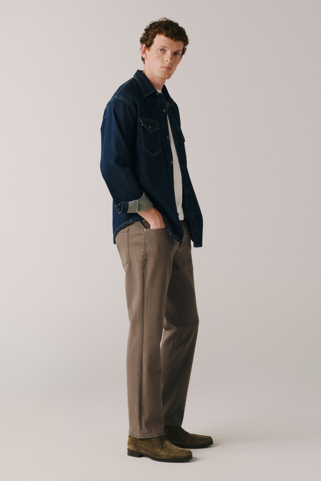 AMS Men's Slim jeans in Fog Grey, back view