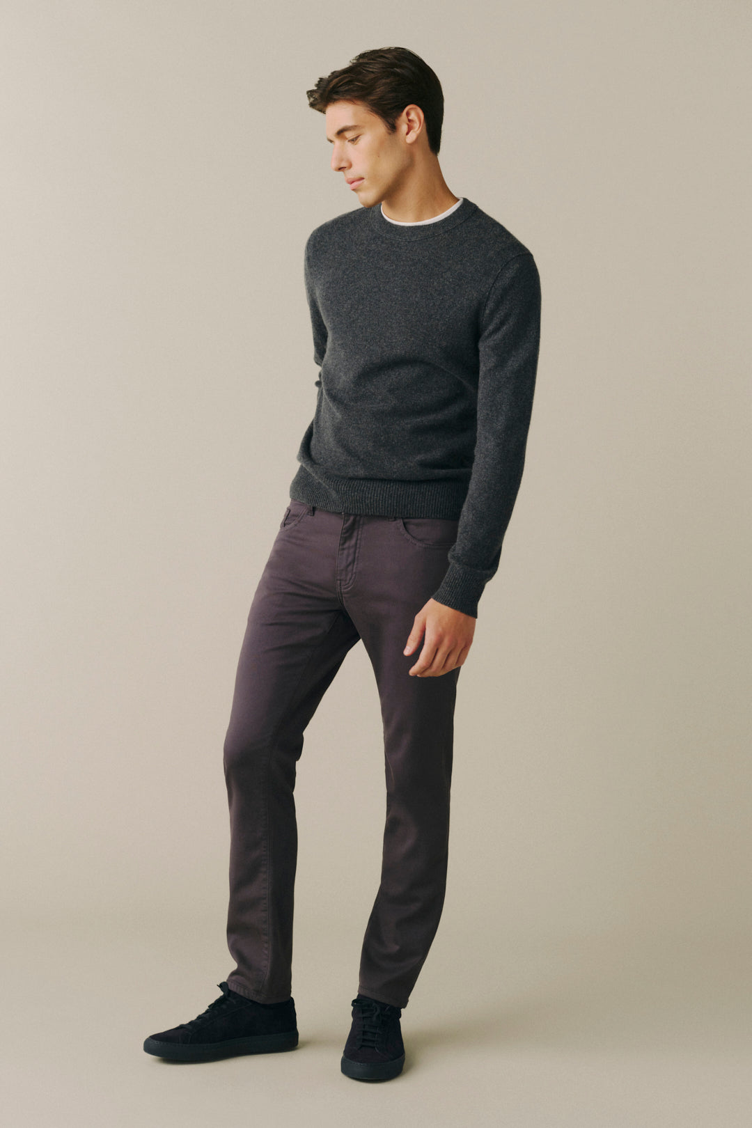 AMS Men's Slim twill pants in Industrial Grey, side view