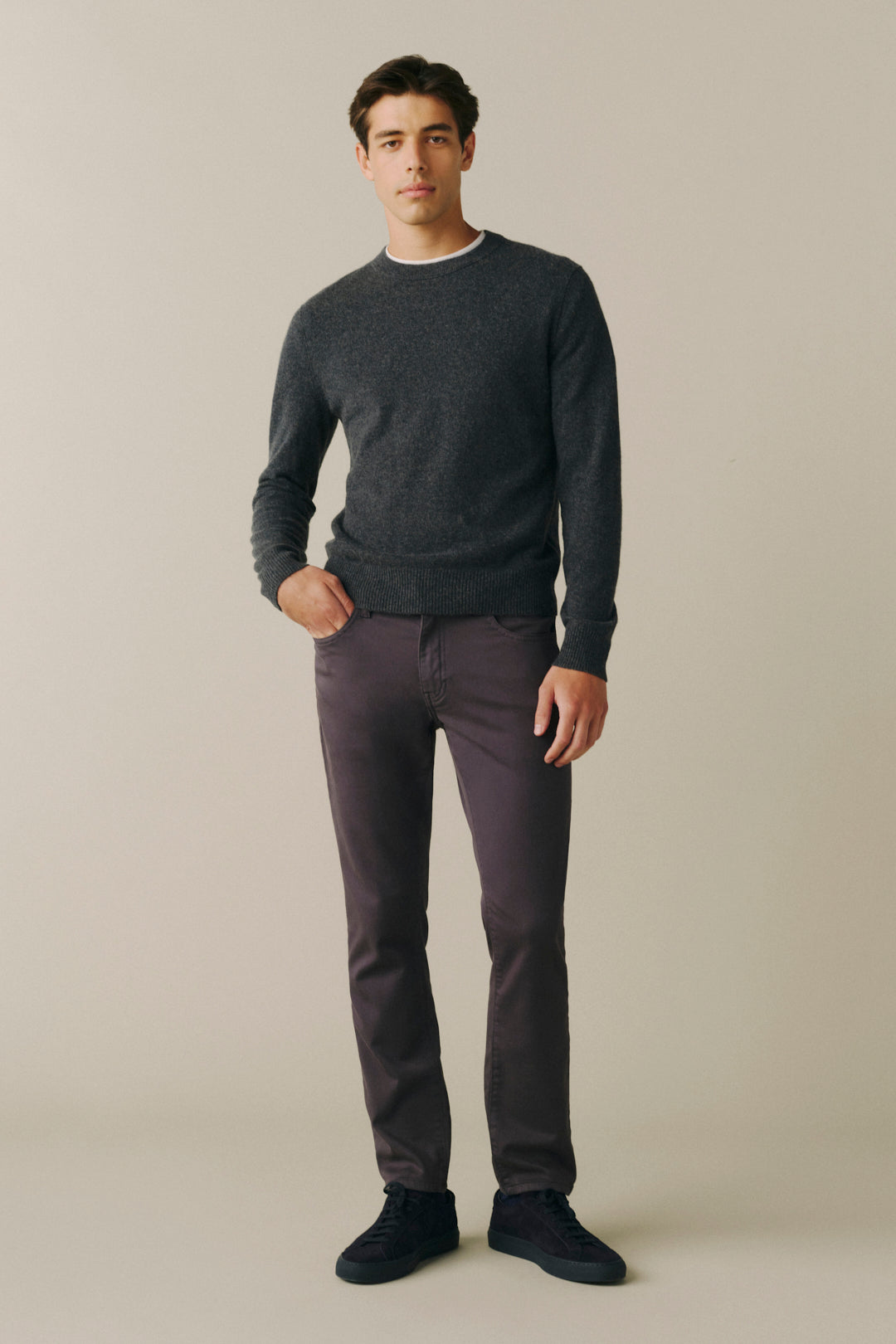 AMS Men's Slim twill pants in Industrial Grey, front view
