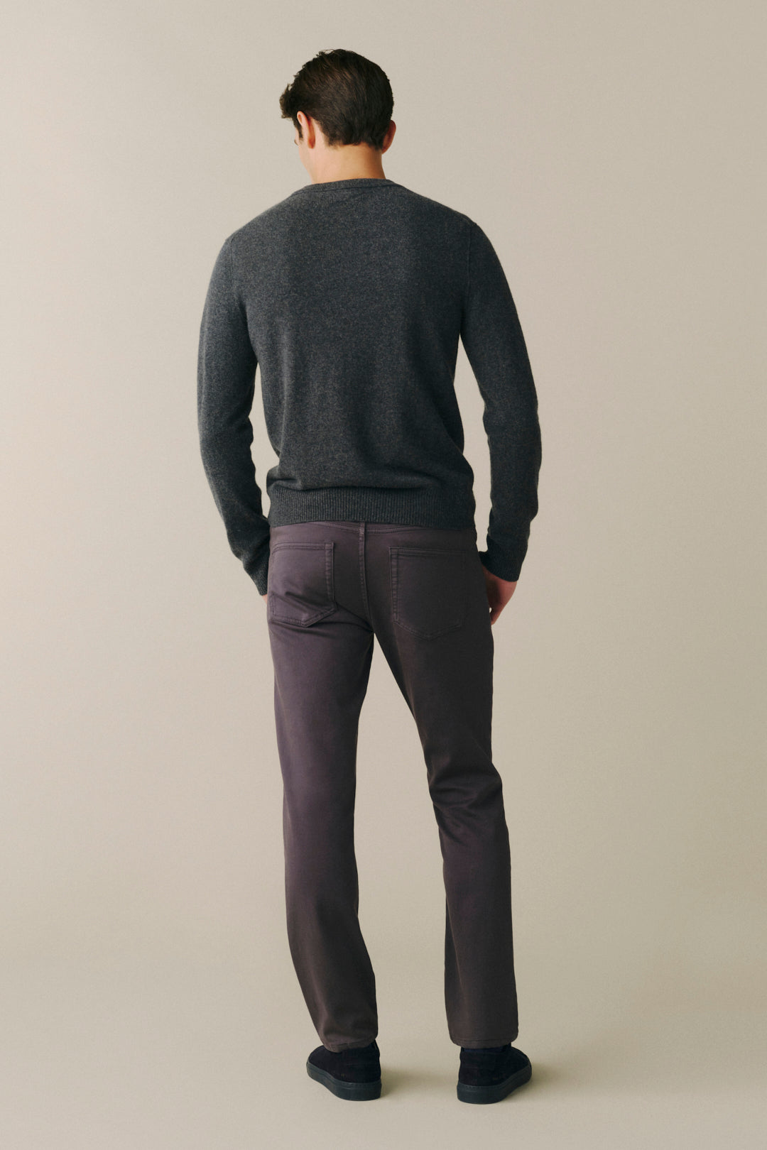 AMS Men's Slim twill pants in Industrial Grey, back view